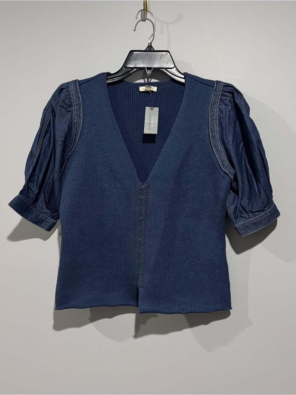 NWT Anthropologie Navy V-Neck Puff Sleeve Women's Top SP